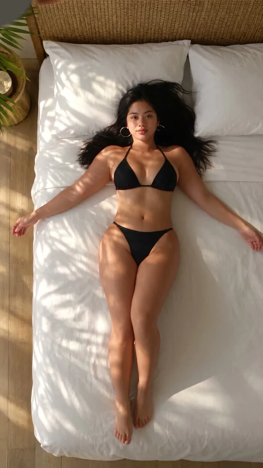 Melody on a bed under the ceiling fan
